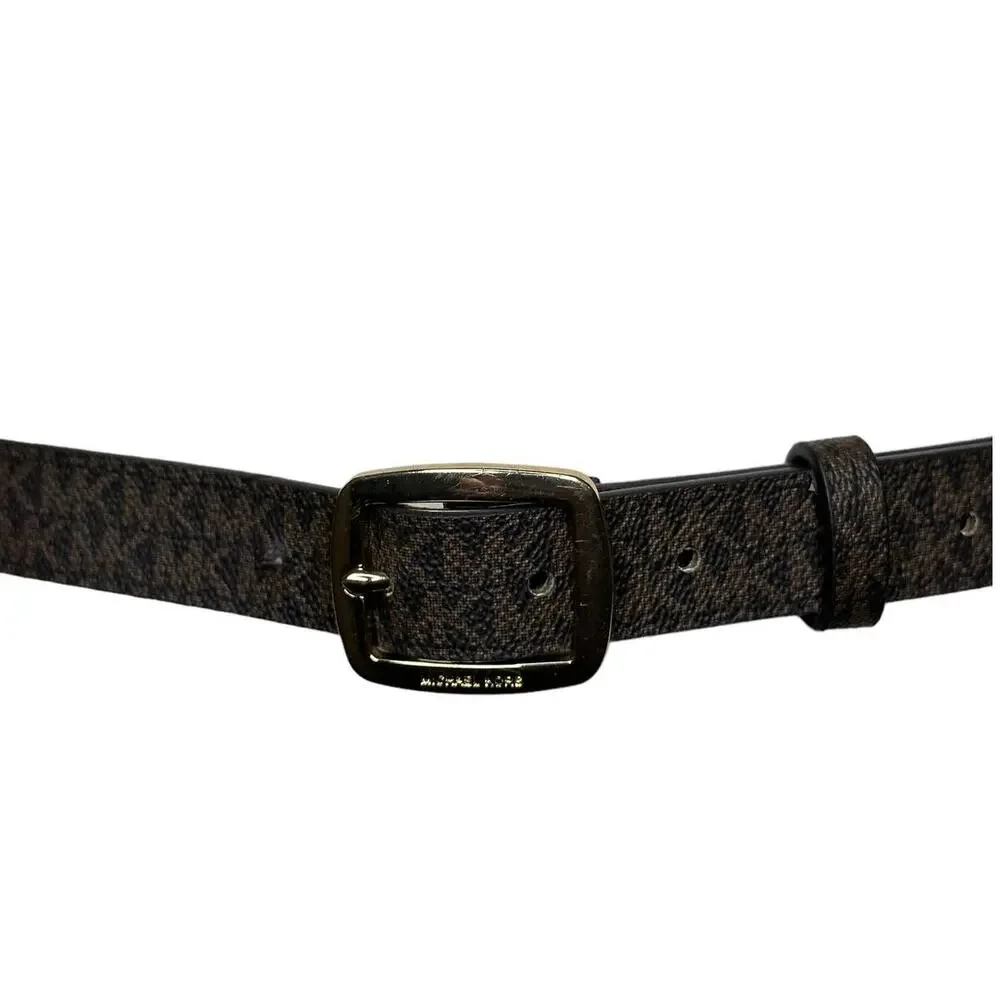 EOC Michael Kors MK Brown Logo Belt Size Large Gold Buckle Dark Brown